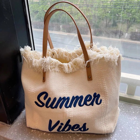 Embroidered  Canvas Women Handbags Large Tote Beach Bag Shopping Bags Underarm Shoulder Bag For Female Casual Top-handle Bags