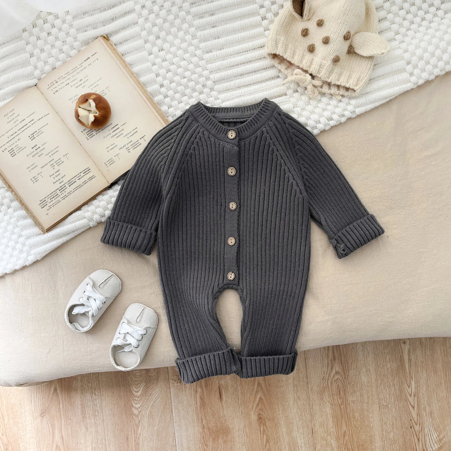 Personalized Solid Knitting Cotton Long Sleeve Outfit Toddler Baby Boys Girl Romper Spring Autumn Newborn Baby Girls Jumpsuit