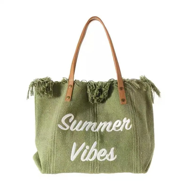 Embroidered  Canvas Women Handbags Large Tote Beach Bag Shopping Bags Underarm Shoulder Bag For Female Casual Top-handle Bags