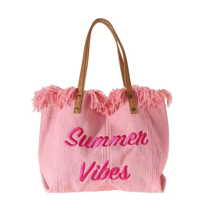 Embroidered  Canvas Women Handbags Large Tote Beach Bag Shopping Bags Underarm Shoulder Bag For Female Casual Top-handle Bags