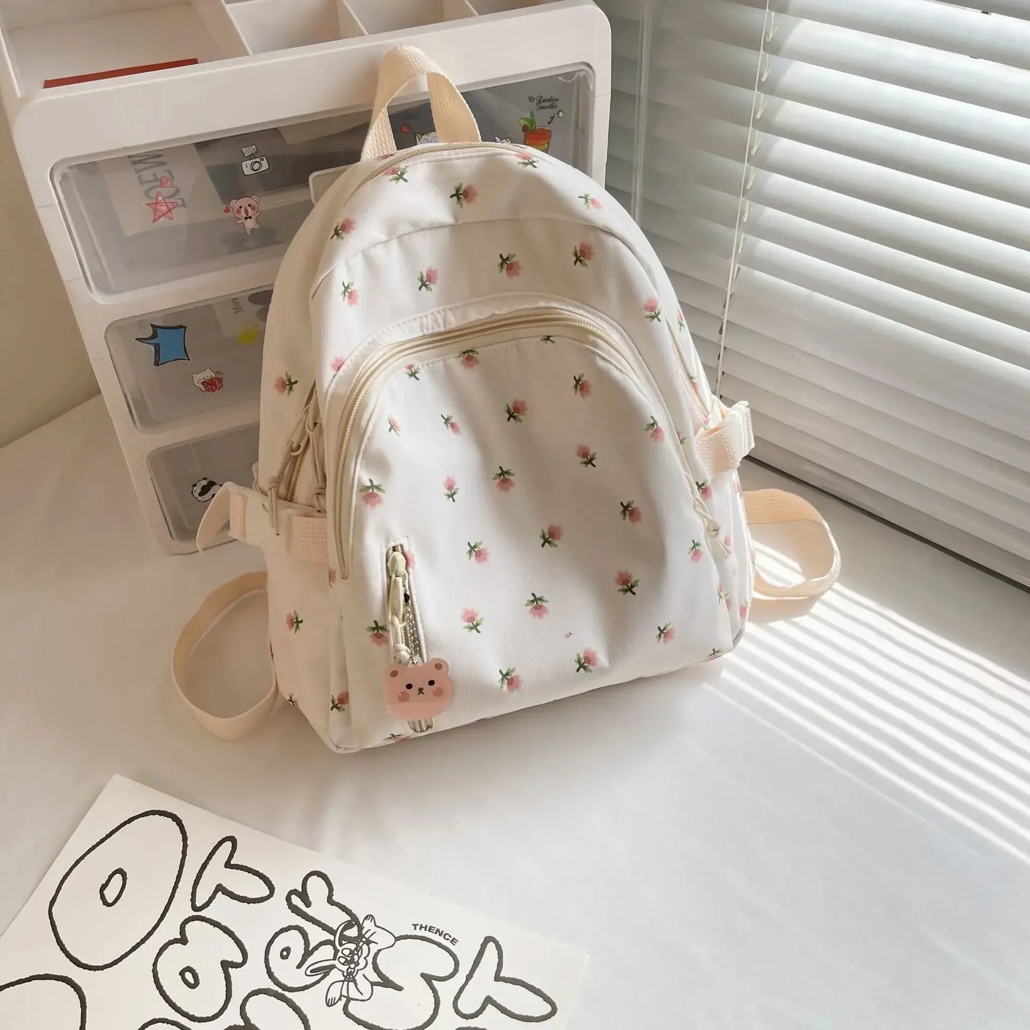 Personalised Embroidery Name Floral Backpack School Kawaii Backpack for Girls, Casual Daypack Ladies Backpacks Rucksack Handbags