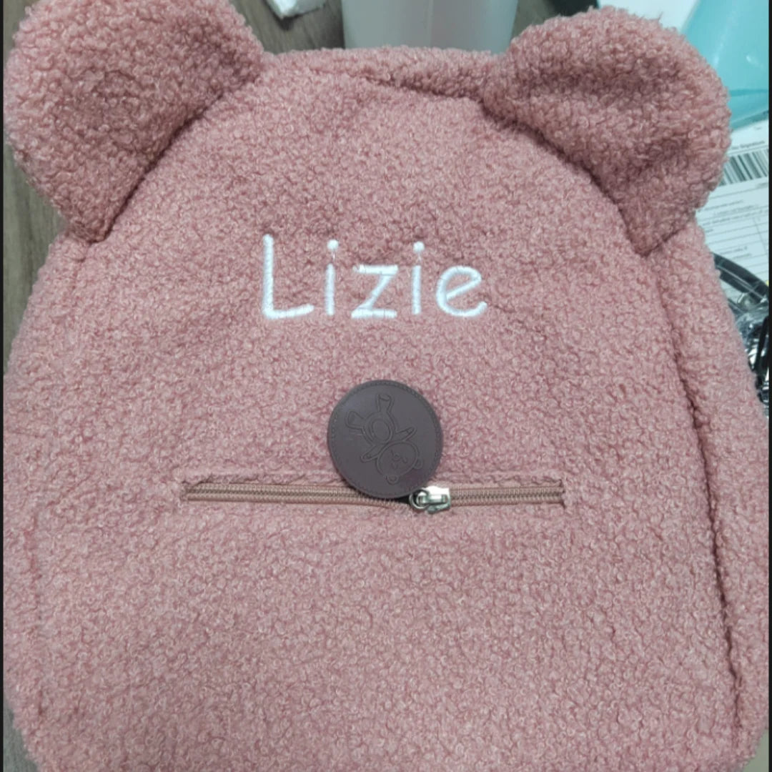 Personalised Womens Girls Cute Bear Pattern Backpack Gift Plush Toddler Backpack for girls Custom Name Small Casual Shoulder