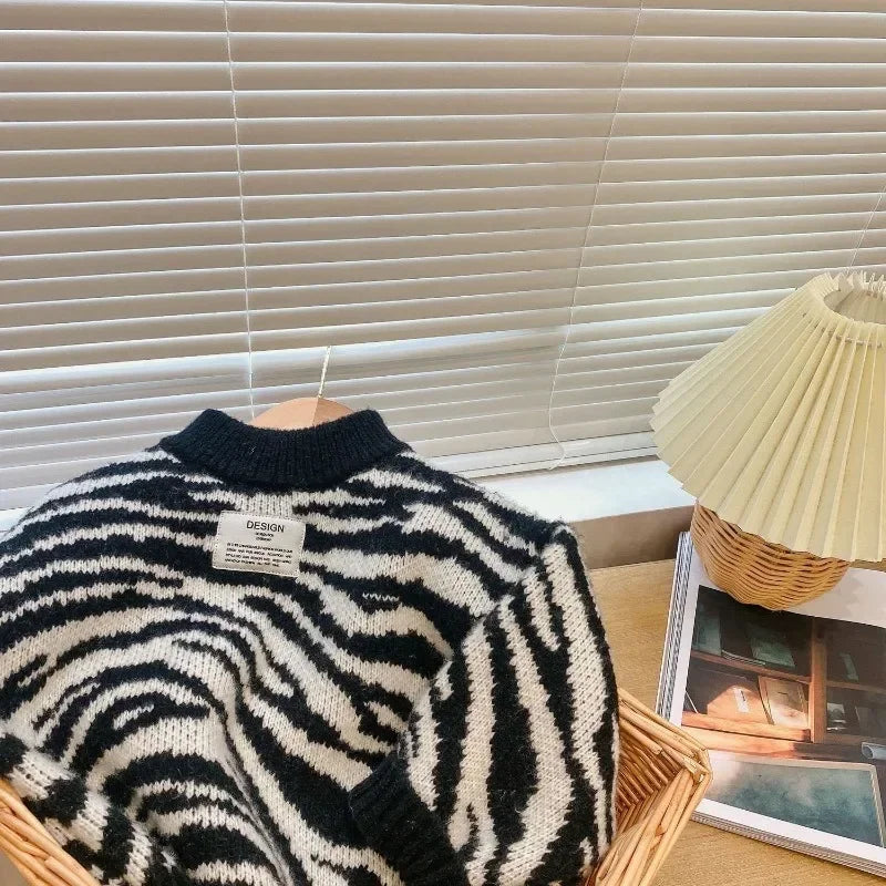 Children Knitting Sweaters Boys Casual Zebra Sweater Autumn Winter Girls Baby Kids Pullovers for  Children's Clothing