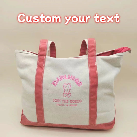 Large Capacity Canvas Tote Bag Custom Embroidered Name Tote Bag Ladies Boat Tote Bag Personalized Mommy Gift Shopping Totes