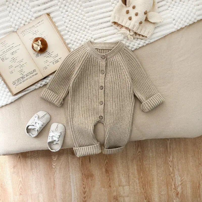 Personalized Solid Knitting Cotton Long Sleeve Outfit Toddler Baby Boys Girl Romper Spring Autumn Newborn Baby Girls Jumpsuit