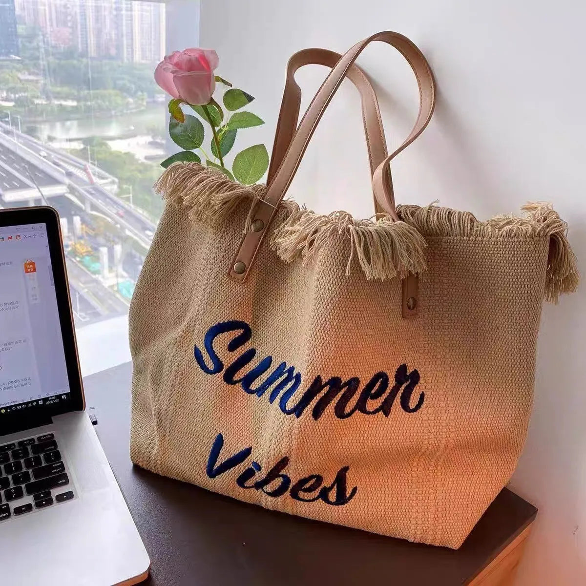 Embroidered  Canvas Women Handbags Large Tote Beach Bag Shopping Bags Underarm Shoulder Bag For Female Casual Top-handle Bags