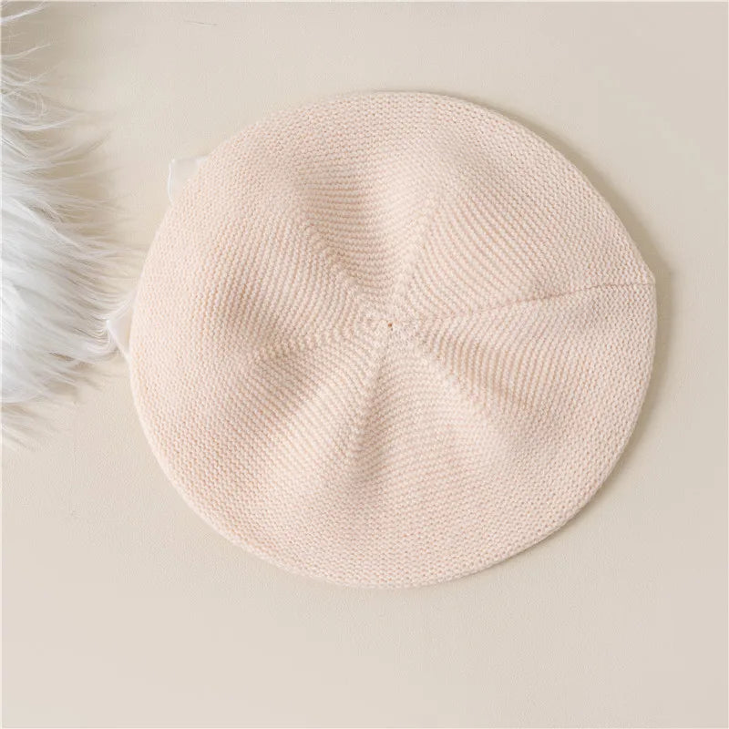 Autumn Winter Baby Girls Warm Bowknot Knitted Hats Children Beret Beanie Hat Solid Hat Soft Comfortable Kids Bonnet For 2-8Years