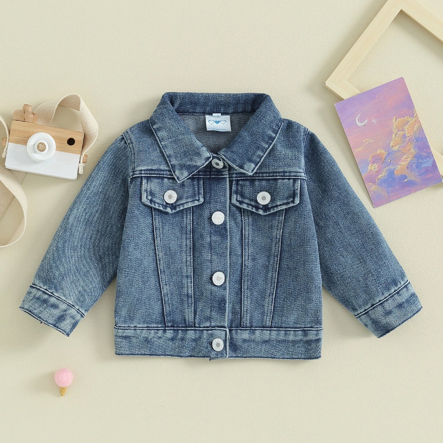 FOCUSNORM 0-5Y Toddler Kids Girls Sister Denim Jacket Outwear Long Sleeve Back Letter Embroidery Single Breasted Coats