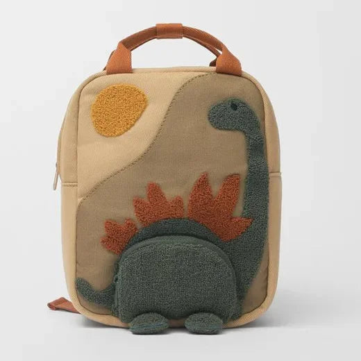 Personalized Embroidery Small Dinosaur Backpack Schoolbag Custom Embroidered Cartoon Canvas Kindergarten Children Backpack Bag