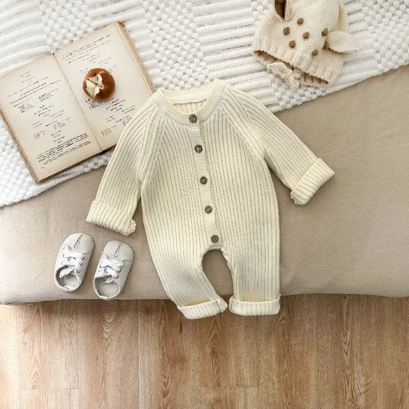 Personalized Solid Knitting Cotton Long Sleeve Outfit Toddler Baby Boys Girl Romper Spring Autumn Newborn Baby Girls Jumpsuit