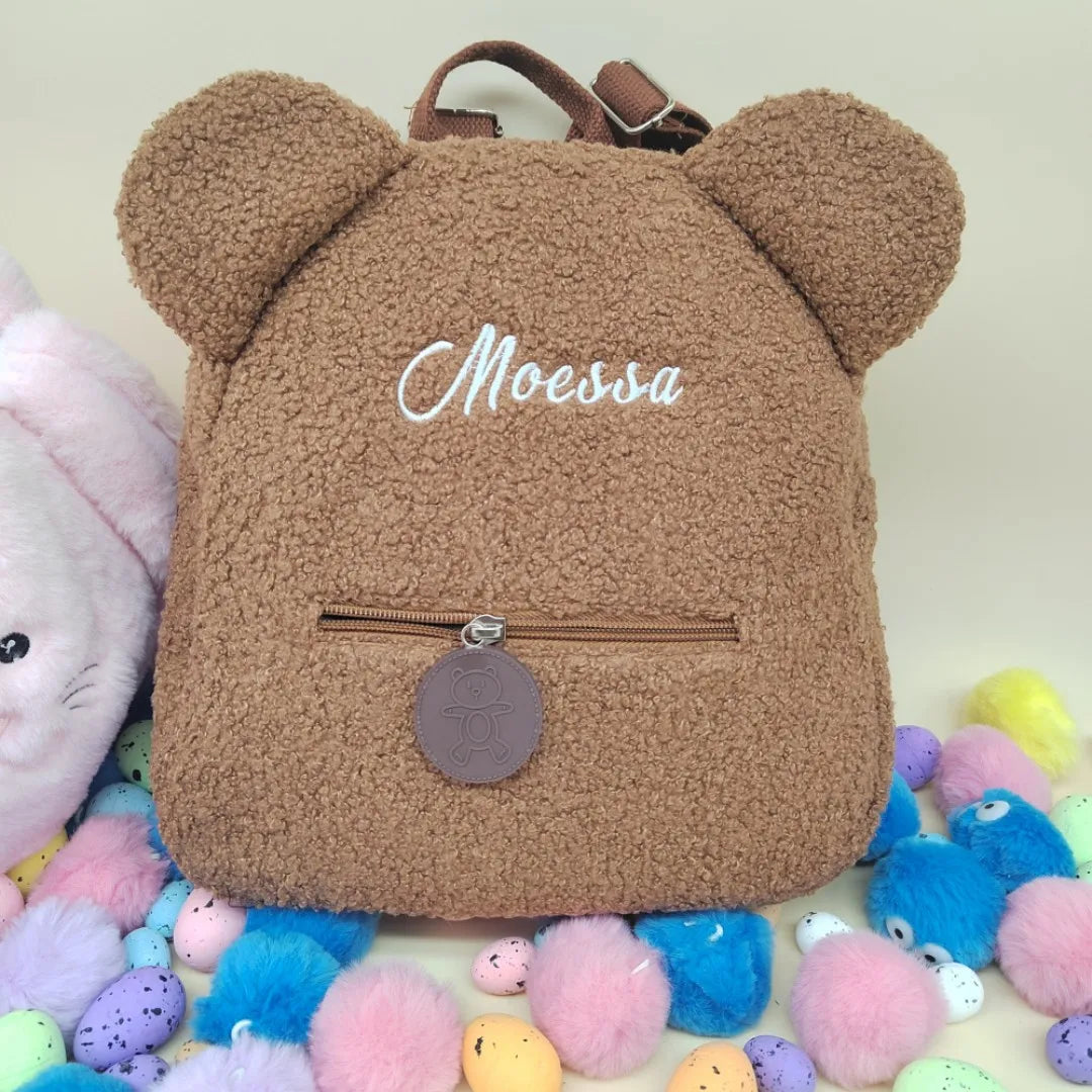 Personalised Womens Girls Cute Bear Pattern Backpack Gift Plush Toddler Backpack for girls Custom Name Small Casual Shoulder