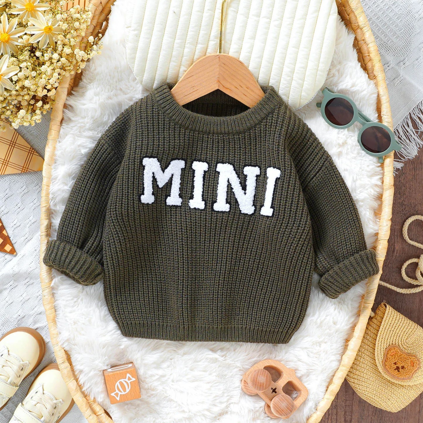 Custom Knit Children Winter Sweaters Long Sleeve Loose Top Baby Cotton Sweater Personalized Name Baby Boy Sweater Girls