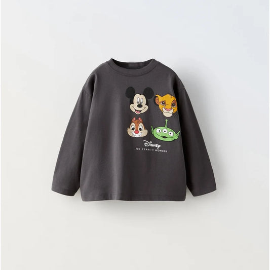 Boys Disney Clothing Long Sleeve Tshirt Children Crewneck Pullover Shirt Cute Print Tees Toddler Boys Fashion Tees