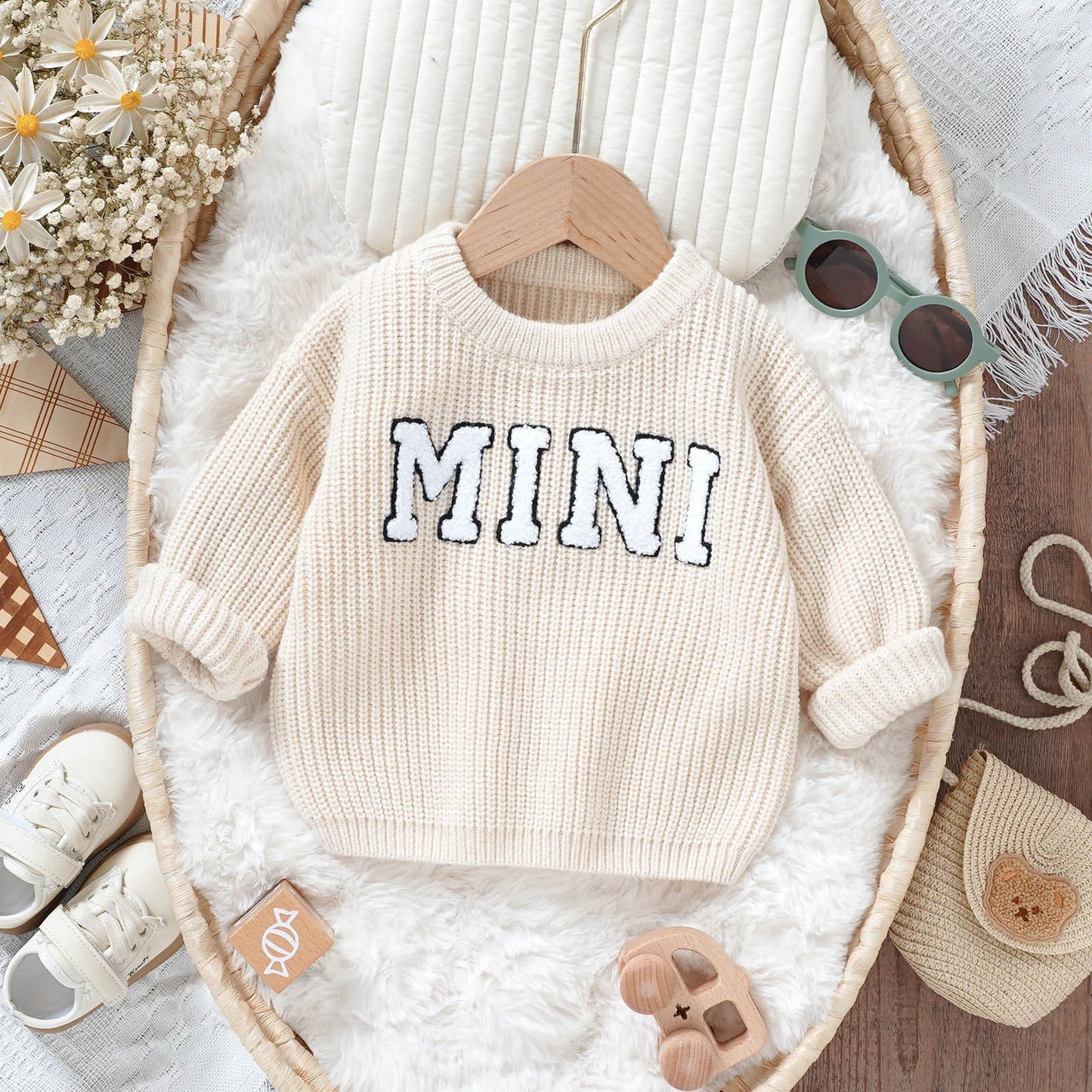 Custom Knit Children Winter Sweaters Long Sleeve Loose Top Baby Cotton Sweater Personalized Name Baby Boy Sweater Girls