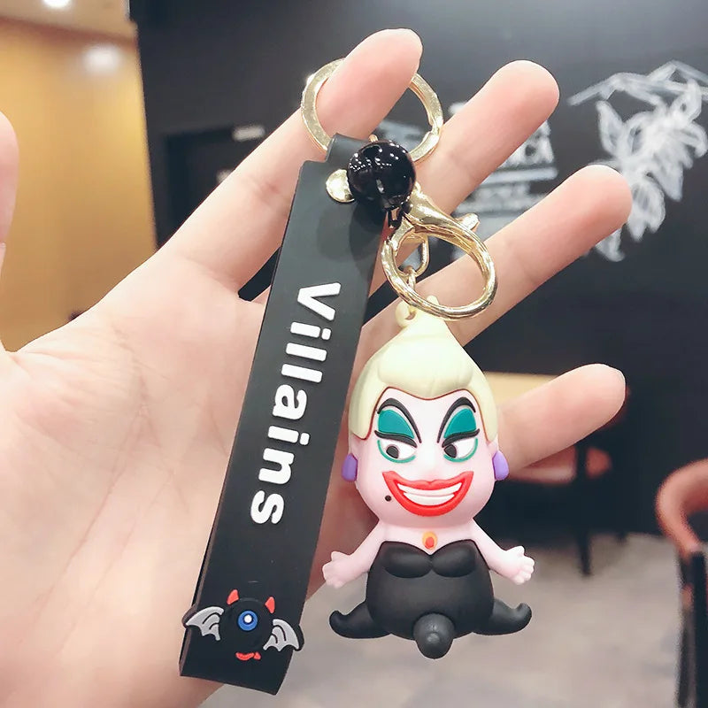 Anime Disney Figure Villain Maleficent The Evil Queen Cruella Silicone Keychain Bag Key Ring Pendant Children Toy Birthday Gifts