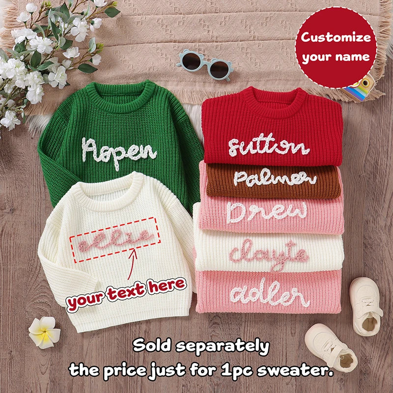 Baby Sweater Customize Exclusive Name Girl Boy Pullover Knitted Newborn Infant Clothing Embroidered Letter Unique Gift Warm Tops