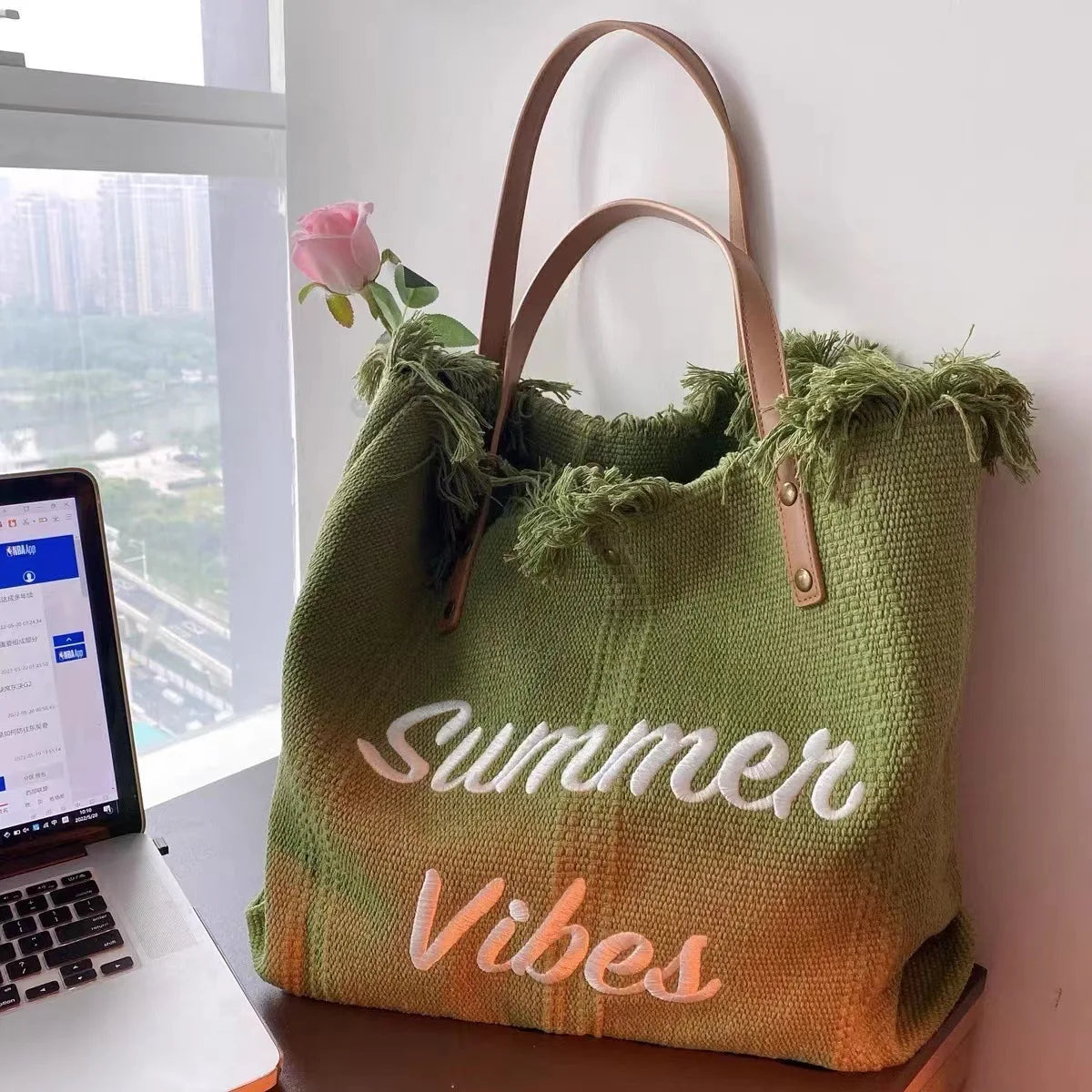 Embroidered  Canvas Women Handbags Large Tote Beach Bag Shopping Bags Underarm Shoulder Bag For Female Casual Top-handle Bags