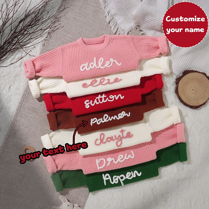 Baby Sweater Customize Exclusive Name Girl Boy Pullover Knitted Newborn Infant Clothing Embroidered Letter Unique Gift Warm Tops