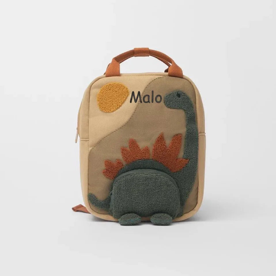 Personalized Embroidery Small Dinosaur Backpack Schoolbag Custom Embroidered Cartoon Canvas Kindergarten Children Backpack Bag