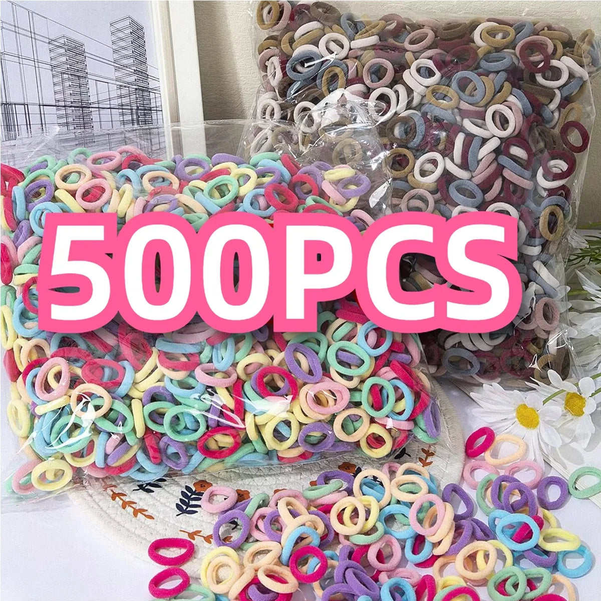 100/300/500 pcs Girls Colorful Elastic Hair Bands Ponytail Hold Hair Tie Rubber Bands Scrunchie Hair Accessories Bands for Girls