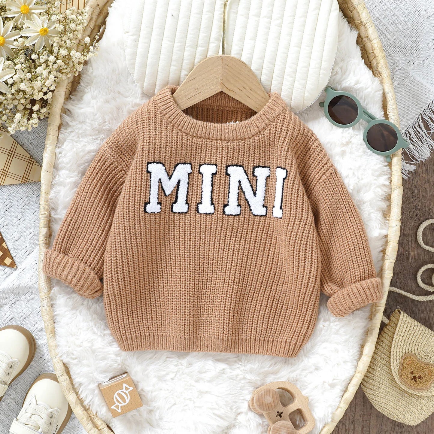 Custom Knit Children Winter Sweaters Long Sleeve Loose Top Baby Cotton Sweater Personalized Name Baby Boy Sweater Girls