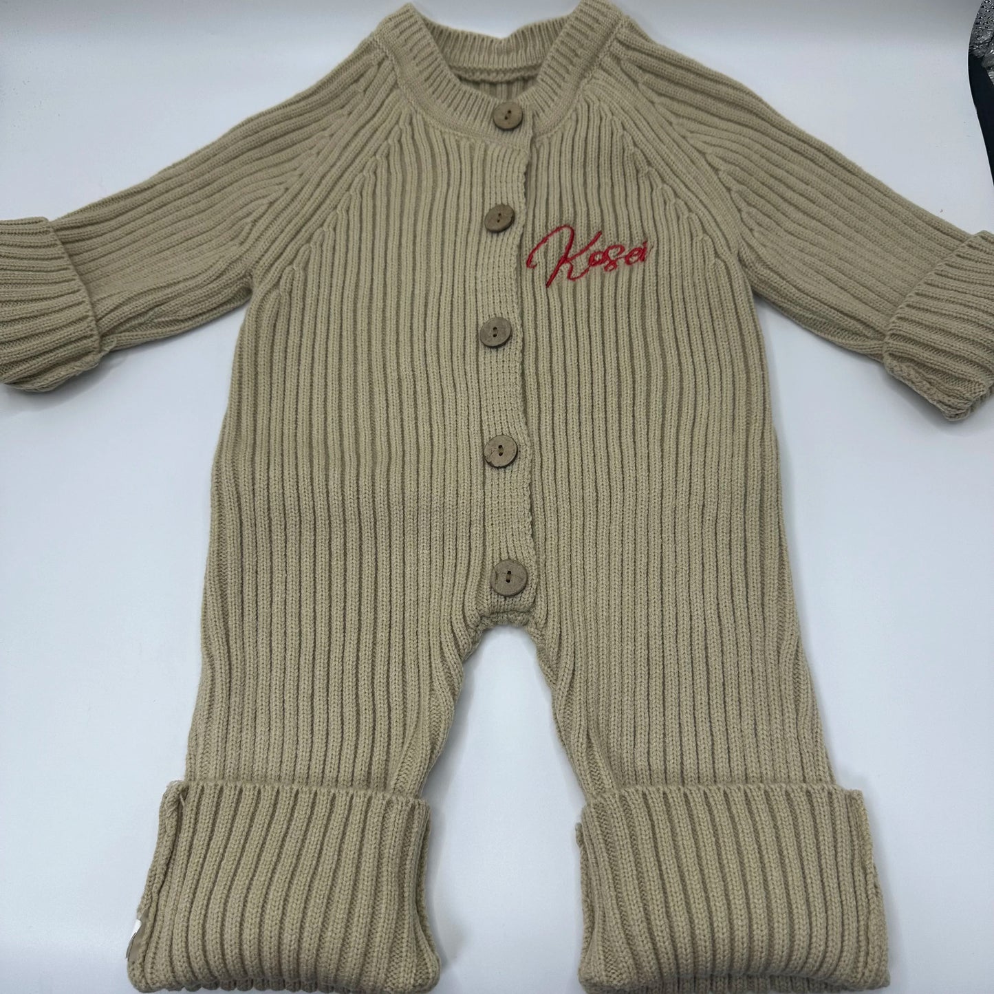 Personalized Solid Knitting Cotton Long Sleeve Outfit Toddler Baby Boys Girl Romper Spring Autumn Newborn Baby Girls Jumpsuit