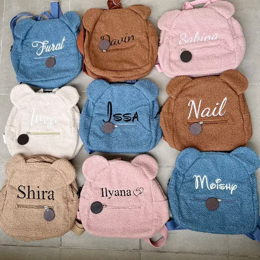 Personalized Embroidered Toddler Backpack Bag Lightweight Plush Bear Bag Kids Custom Name Backpack Gift for Boys Girls Ladies