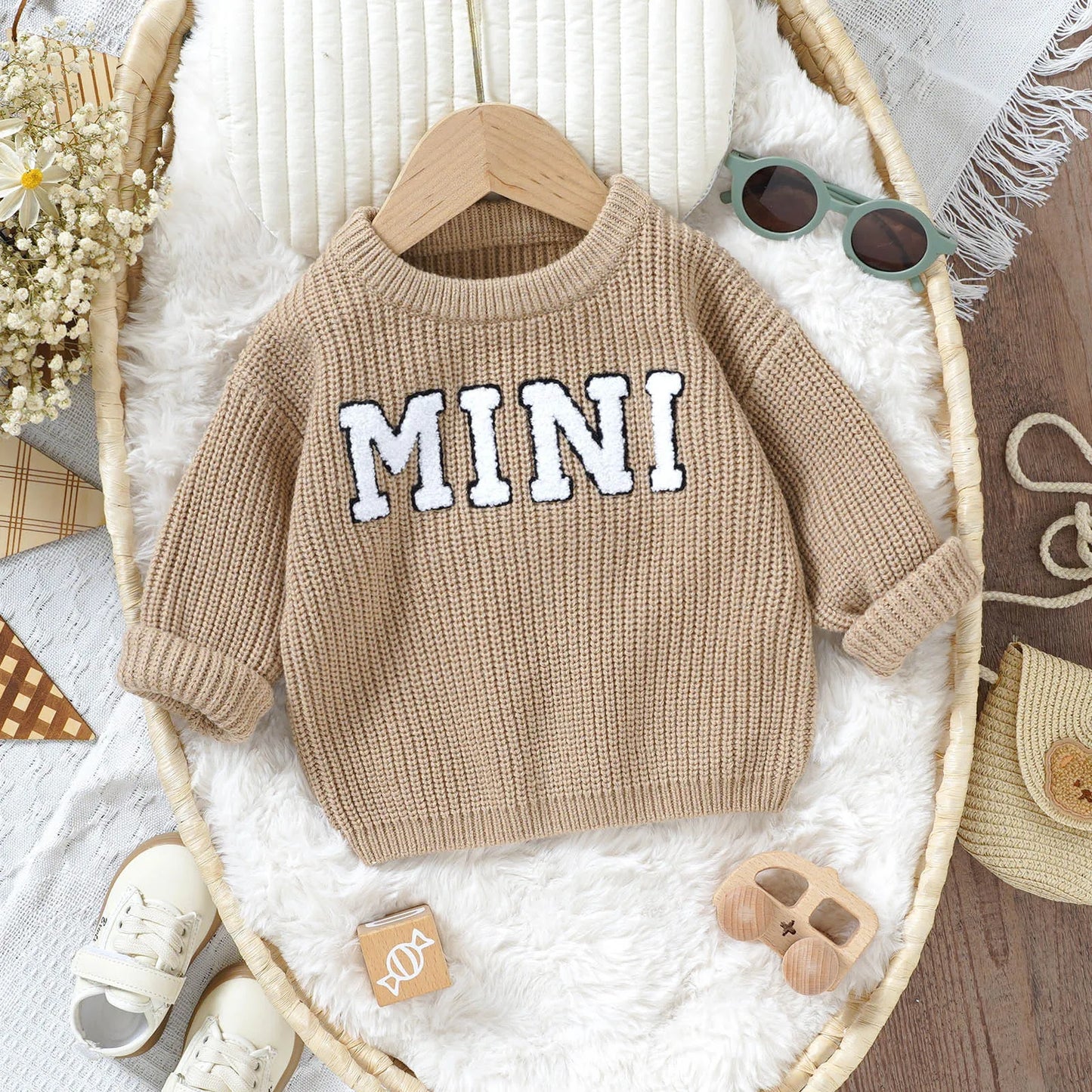 Custom Knit Children Winter Sweaters Long Sleeve Loose Top Baby Cotton Sweater Personalized Name Baby Boy Sweater Girls