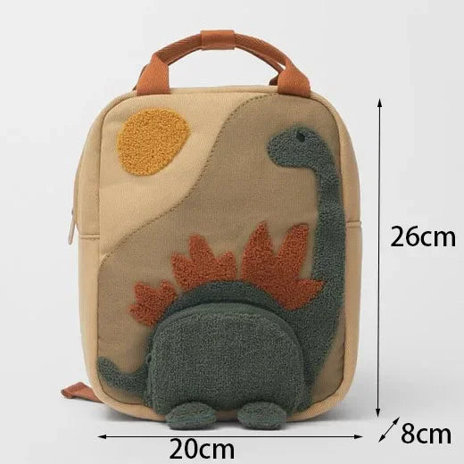 Personalized Embroidery Small Dinosaur Backpack Schoolbag Custom Embroidered Cartoon Canvas Kindergarten Children Backpack Bag