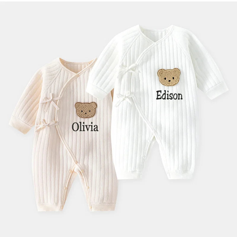 Personalized Newborn Clothes, Autumn And Winter Warm Clothes, Baby Crawling Clothes, Baby Teddy Bear One-Piece Clothes