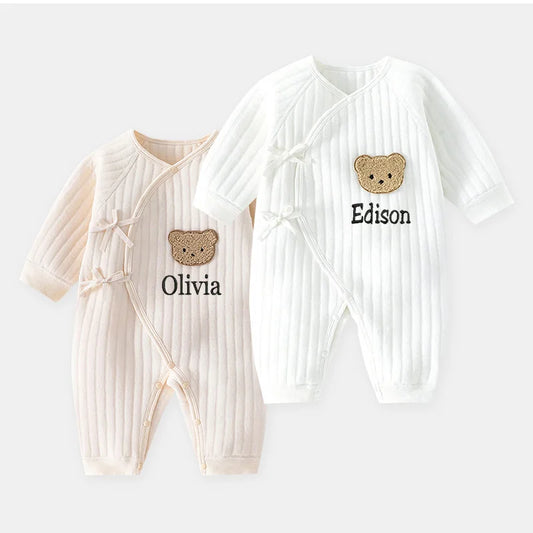 Personalized Newborn Clothes, Autumn And Winter Warm Clothes, Baby Crawling Clothes, Baby Teddy Bear One-Piece Clothes