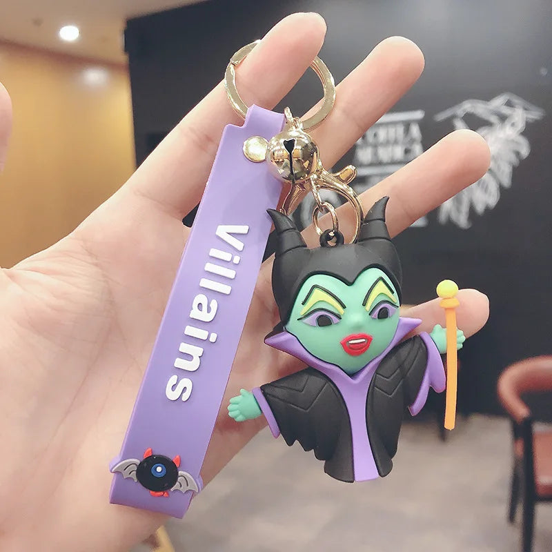 Anime Disney Figure Villain Maleficent The Evil Queen Cruella Silicone Keychain Bag Key Ring Pendant Children Toy Birthday Gifts