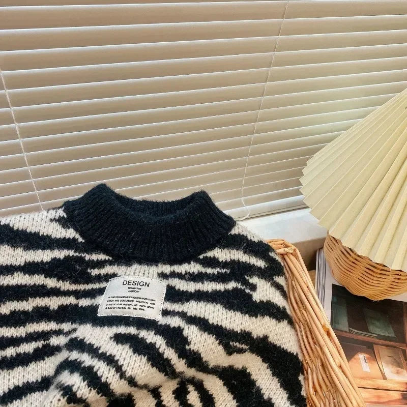 Children Knitting Sweaters Boys Casual Zebra Sweater Autumn Winter Girls Baby Kids Pullovers for  Children's Clothing