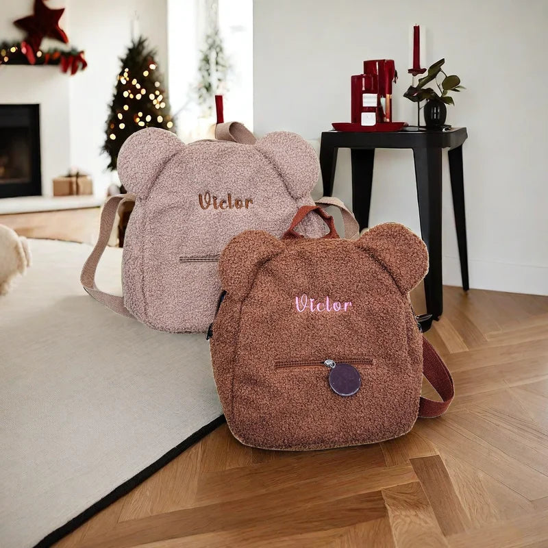 Personalized Embroidered Toddler Backpack Bag Lightweight Plush Bear Bag Kids Custom Name Backpack Gift for Boys Girls Ladies