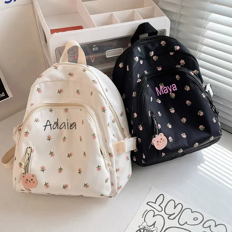 Personalised Embroidery Name Floral Backpack School Kawaii Backpack for Girls, Casual Daypack Ladies Backpacks Rucksack Handbags