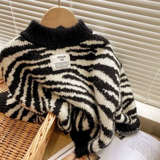 Children Knitting Sweaters Boys Casual Zebra Sweater Autumn Winter Girls Baby Kids Pullovers for  Children's Clothing