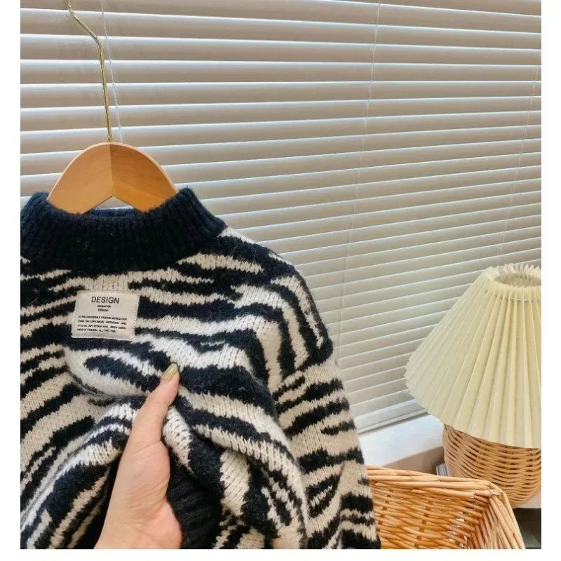 Children Knitting Sweaters Boys Casual Zebra Sweater Autumn Winter Girls Baby Kids Pullovers for  Children's Clothing